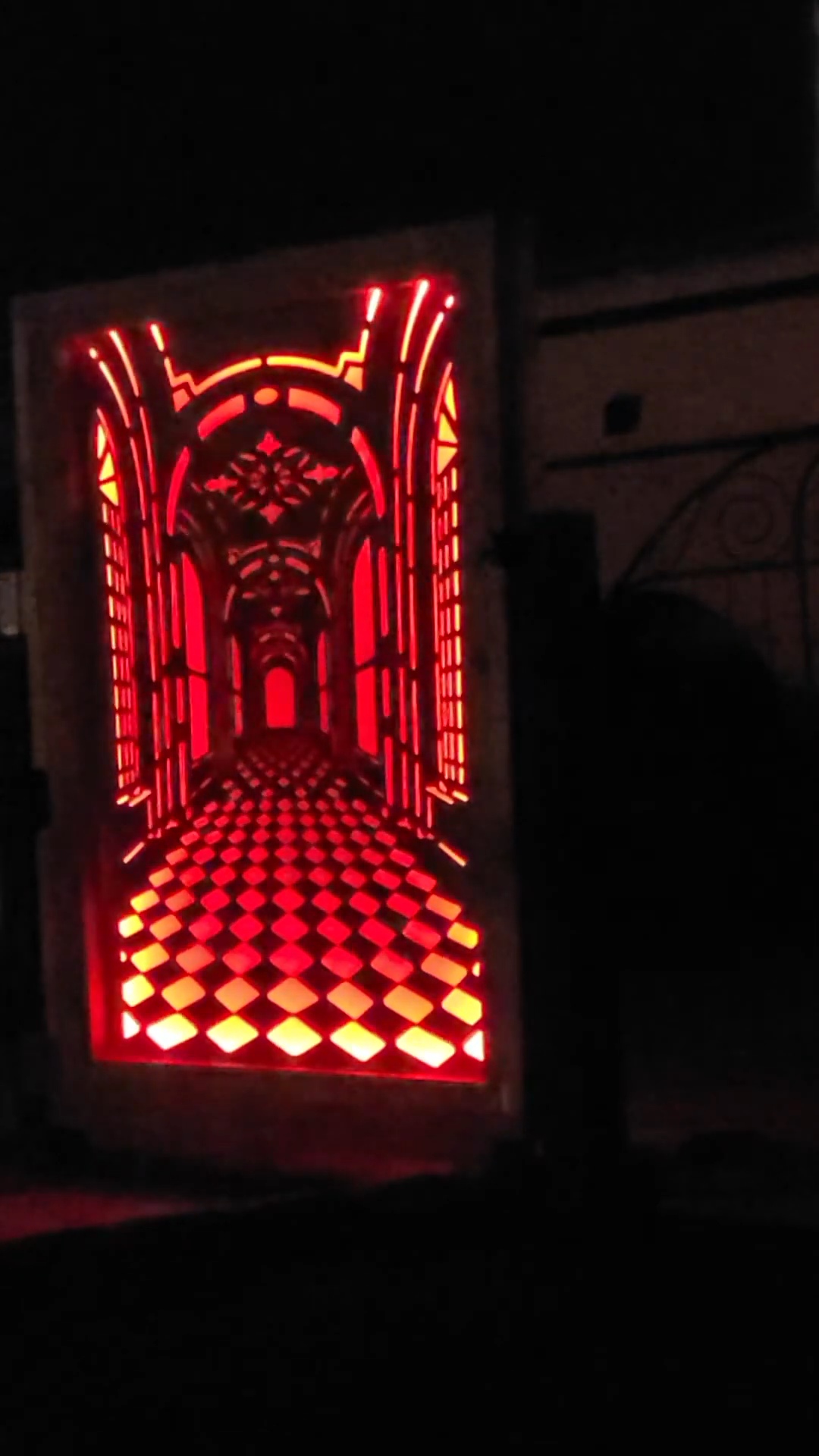 red led lit entryway gate